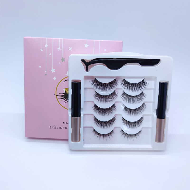 Sprankelende magnetische wimperset met eyelinerset 5 paar van 5 verschillende make-uplooks wimpers